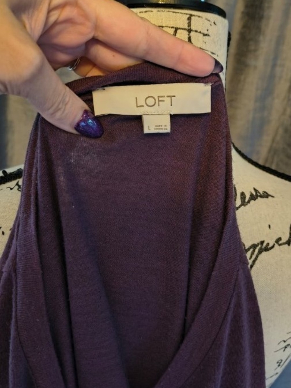 LOFT Long-Sleeve Ruffle Hem Top - Plum - Picture 3 of 4